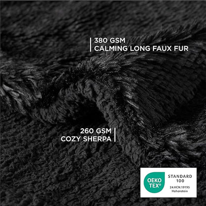 Bedsure Waterproof Dog Blankets for Large Dogs - Calming Cat Blanket for Couch Protector Washable, Long Faux Fur Pet Throw Blanket for Puppy, Reversible Furniture Protection, 40"x50", Black