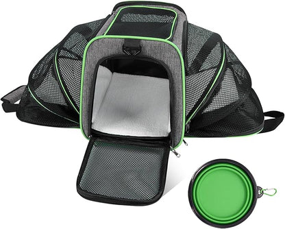 Airline Approved Pet Carrier for Cat - 17 * 11 * 11 Expandable Soft Side Pet Carrier, Collapsible Pet Travel Bag Carrier with Foldable Pet Bowl for Cat Small Animals Under 14LB