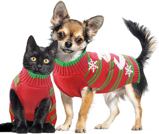 Dog Christmas Sweater Cute Snowman Puppy Cat Costume Boy Girls Xmas Holiday Pet Clothes New Year Outfits Gifts for Small Medium Large Dogs (L, Red Green Stripe Snowman)