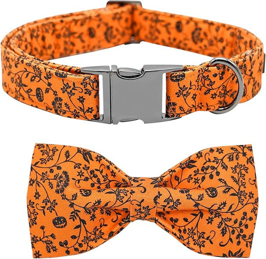 Halloween Dog Collar, Pet Collar Bow Pumpkin Collars Girl Boy Holiday Pet Collar Gift Bow Cute Soft Puppy Collars for Medium Dogs