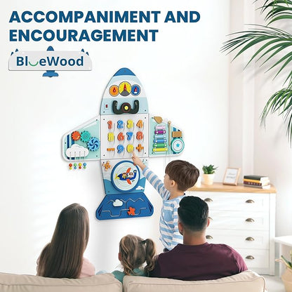 BlueWood Wooden Wall Busy Board Panels, Toddler Learning Activity Center, Montessori Philosophy Sensory, Educational Toys, Conducive to All-Round Development - Aircraft
