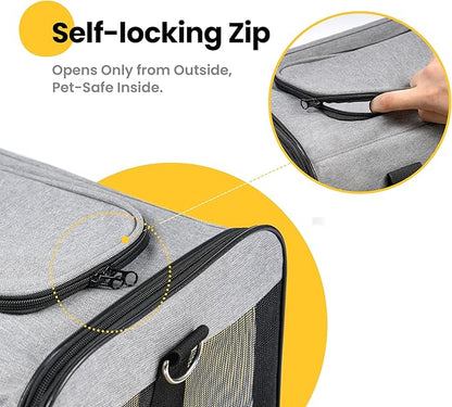 Dog Carrier Soft Sided, Large Cat Carrier with Inner Safety Leash, Pet Transport Carrier for Large Cats and Medium Dogs up to 20 Lbs, Collapsible Travel Puppy Carrier Bag -Gray L