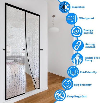 RELIANCER Magnetic Thermal Insulated Door Curtain,Waterproof EVA Door Cover,Fit Doors Size Up to 39"x82",Temperature Protection Insulated Doorway Curtain Partition,Patio Self-Closing Doors Net Screen