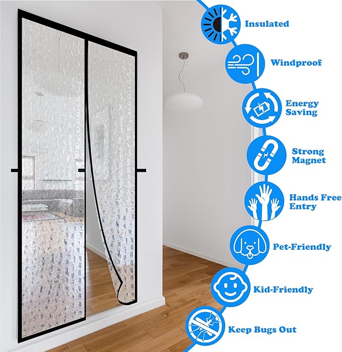 RELIANCER Magnetic Thermal Insulated Door Curtain,Waterproof EVA Door Cover,Fit Doors Size Up to 40"x82",Temperature Protection Insulated Doorway Curtain Partition,Patio Self-Closing Doors Net Screen