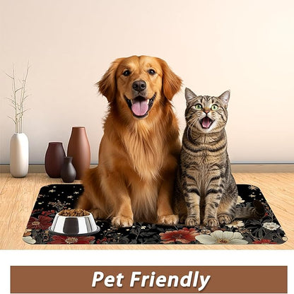 Moon Butterfly Pet Feeding Mat,Vintage Garden Luxury Absorbent Quick-Dry Cat Dog Food and Water Bowl Mats,Non-Slip Rubber Backing Mat,Cat Dog Accessories Supplies 16"x24"