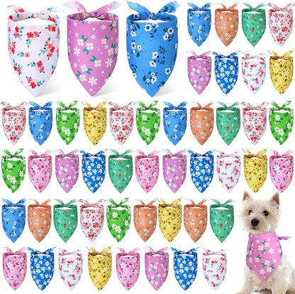 Weewooday 50 Pcs Spring Dog Bandanas Bulk for Dogs Soft Bibs Adjustable Triangle pet Bandana for Small Medium Large Costume(Floral Pattern, 19.7 x 13.8 x 13.8 Inch)