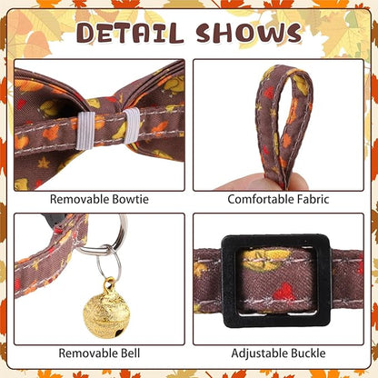 KOOLTAIL Cat Collar with Bow Tie and Bell - 3 Pack Cute Cat Collars Breakaway with Food Pattern, Cute Adjustable Kitten Collar with Safety Buckle for Girls Boys Kitty