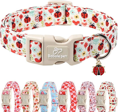 Ladybug Dog Collar for Large Dogs - Cute Spring/Summer Dog Collar, Lightweight Adjustable Cartoon Love Bug Garden Mom Dogs Collars with Quick Release Buckle XL