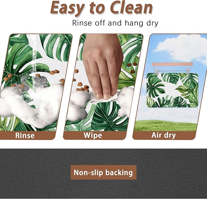 Palm Leaf Pet Feeding Mat,Boho Absorbent Quick-Dry Cat Dog Food and Water Bowl Mats,Non-Slip Rubber Backing Mat,Cat Dog Accessories Supplies 12"x20"
