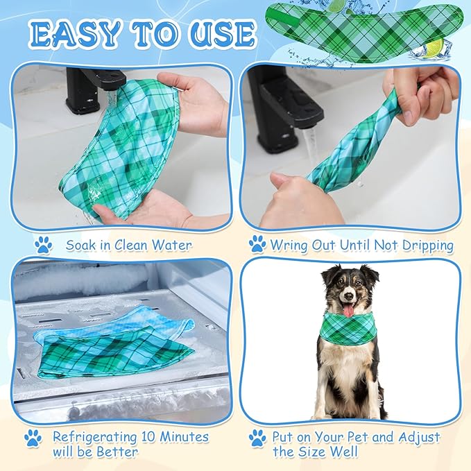 Talltalk 5 Pieces Dog Cooling Bandanas Neck Wraps Ice Scarf Pet Dog Cooling Collar Hunting Training Hiking Camping Accessories for Summer(Plaid,L)