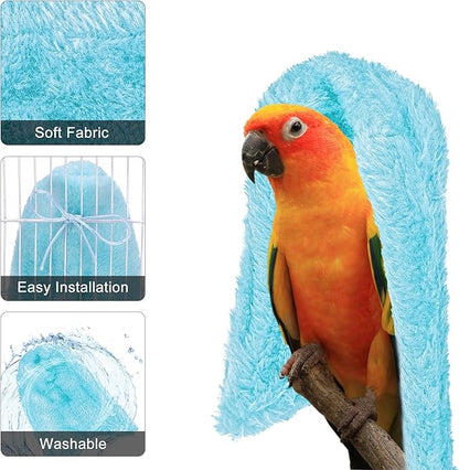 2Pcs Comfort Corner Fleece Bird Blanket Parrot Cage Snuggle Hut Warm Bird Nest House Bed Hanging Hammock Toy for Parakeet Cockatiel Pigeon Small Animals Shelter Plush Bedding(Blue/M)