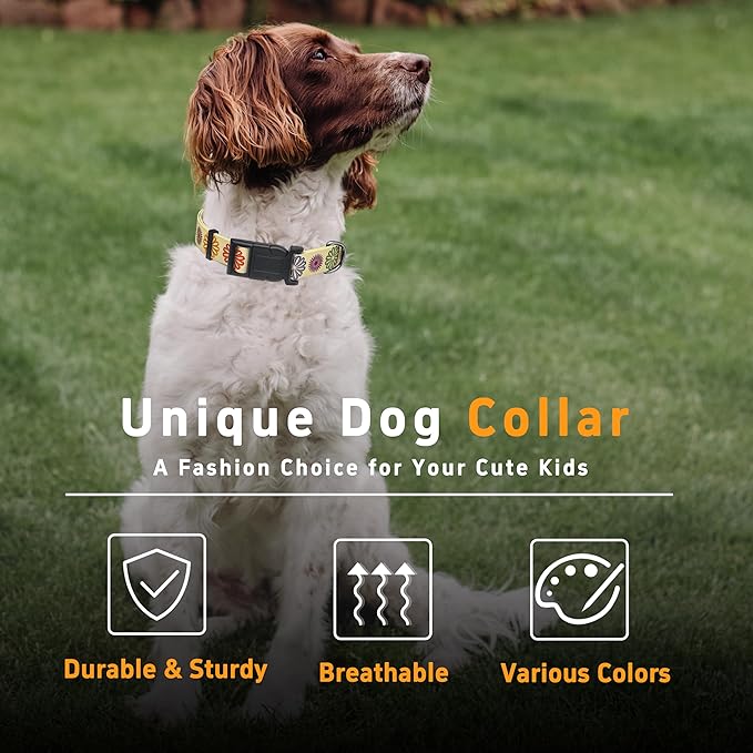 Dog Collar, Classical Indian Spirit Boys Girls Puppy Collar for Small Medium Large Dogs, Adjustable Soft Indian Pet Collar with Safety Buckle for Male Females(Beige,S)