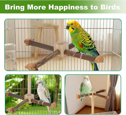 Rotating Bird Perches, Natural Wooden Perch with Chew Toy, Bird Toys for Small & Medium Birds, Medium, Natural Wood Color, 1 Set