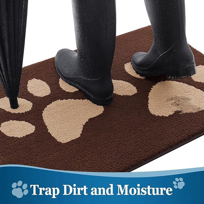 Buganda Dog Door Mat for Muddy Paws, Absorbent Dirt Trapper Washable Indoor Doormats, Non Slip Low-Profile Mud Mat for Dogs, Front Entrance Doormat for Inside Floor (48x30 Inches, Brown)