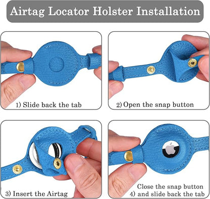 OOPSDOGGY Leather AirTag Cat Collar with Bell - Non Breakaway Kitten Collar with Apple Air Tag Holder - Lightweight GPS Pet Collars for Girl Boy Cats, Small Dogs, Puppies (Blue)