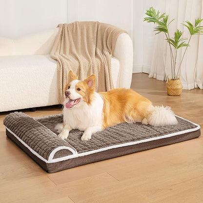 Orthopedic XL Dog Bed Large Sized Dog with Pillow 48''X30'', Waterproof Soft Comfortable Egg Crate Foam Pet Crate Beds Mat with Removable Washable Cover and Non-Slip Bottom, Taupe