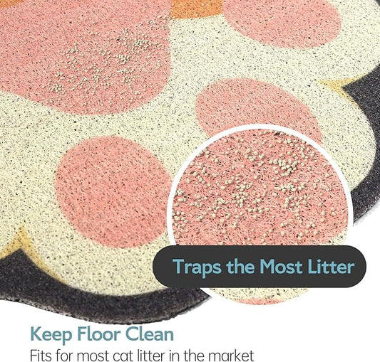 Cute Cat Litter Mat 35”x24”, Litter Box Mat, Litter Trapping Mat, Soft on Kitty Paws, Easy Clean, Anti Slip, Pet Accessories, Door Floor mats - White Pink90*60