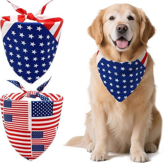American Flag Dog Bandanas,4th of July Dog Bandana,Large Summer Triangle Patriotic Scarves for Memorial Day and Independence Day,Pet Outfits for Boys and Girls,Red,White & Blue(2PCS,Large)