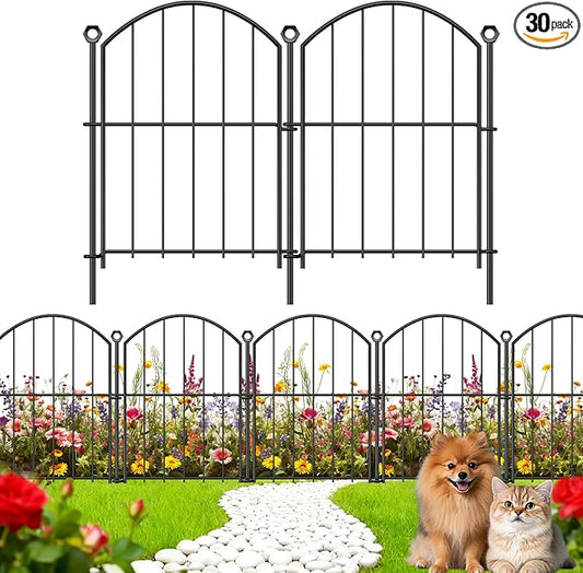 Decorative Garden Fence 17in x30ft, 30 Pack Rustproof Metal No Dig Fence Animal Barrier for Dog, Arched Flower Bed Edging Ornamental Wire Border Panel Fencing (Black, 30 Panels-17in(H) x30ft(L))