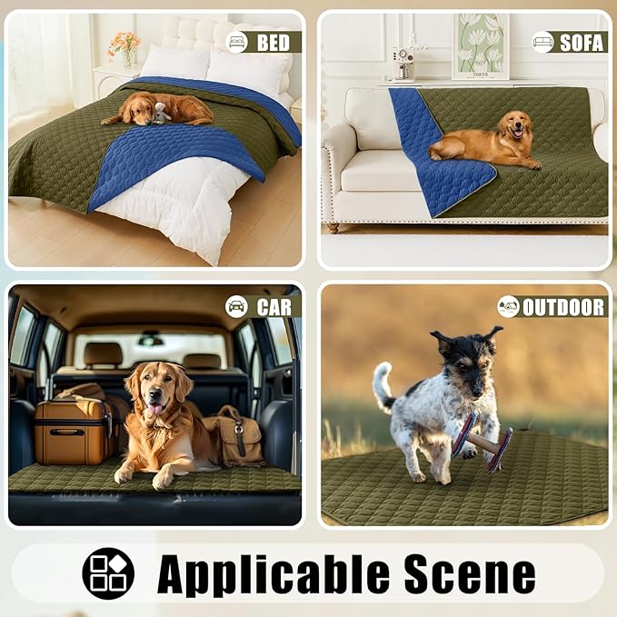 Smiry Waterproof Dog Bed Cover Blanket, Soft Reversible Pet Blanket, Washable Leakproof Cats Dogs Couch Cover for Sofa, Couch, Furniture (30x53 Inch, Green/Navy)