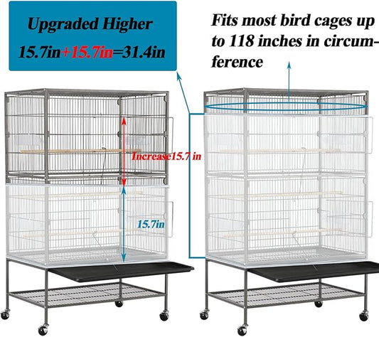 ASOCEA Large Bird Cage Seed Cather,Bird Cage Cover Adjustable Soft Airy Skirt Guard Birdcage Nylon Mesh Net for Parrot Parakeet Macaw African Round Square Cages Cover (118 * 31.5in/300 * 80cm) (White)