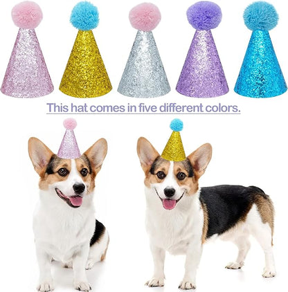 PET SHOW 5 Pack Small Dog Birthday Hats Party Hats for Medium Dogs Cats Adjustable Holiday Hats Headband Hats Pet Grooming Costume Accessories