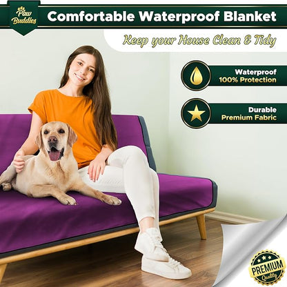 Paw Buddies Waterproof Blanket 80"x90" – Reversible Microfleece Throw for Couples, Pets & Family – Leakproof, Machine Washable Bed & Sofa Protector for Home or Travel