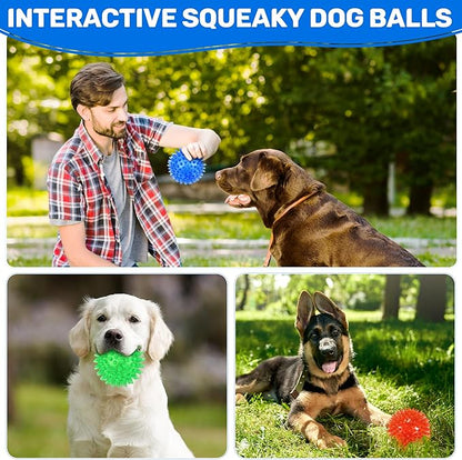 6 Pack 3.5" Light Up Squeaky Dog Toy Balls, Spiky Dog Balls for Small,Medium Large Dogs