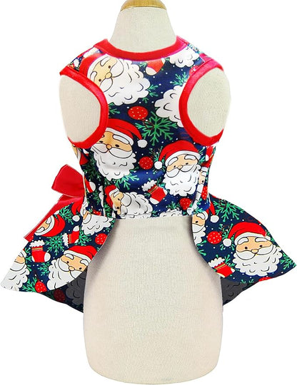 Pohshido Christmas Dog Dress, Winter Holiday Santa Claus Skirt with Cute Bow for Boys and Girls Small Pet Puppies Doggie