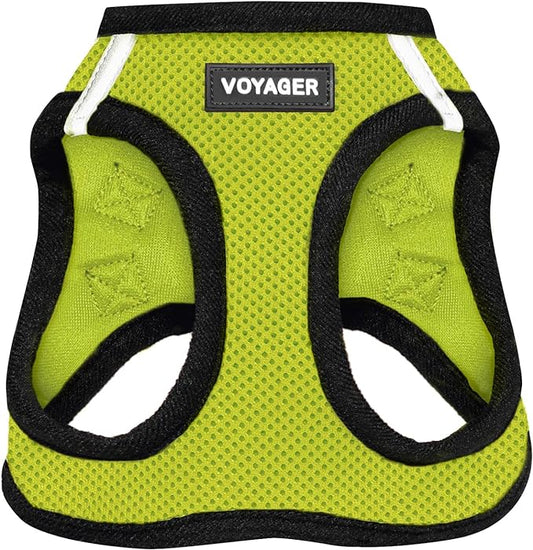 Best Pet Supplies Voyager Step-in Air Harness - All Weather Mesh, Reflective, No Pull Harness for Dogs, Cats - Secure with Hook & Loop Fastener, Buckle, Double D-Rings - Lime Green/Black Trim, S