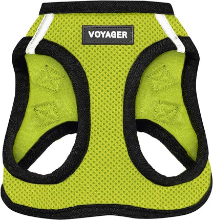 Best Pet Supplies Voyager Step-in Air Harness - All Weather Mesh, Reflective, No Pull Harness for Dogs, Cats - Secure with Hook & Loop Fastener, Buckle, Double D-Rings - Lime Green/Black Trim, M