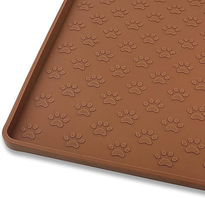Ptlom Dog Food Mat Anti-Slip Bowl Mats for Food and Water, Waterproof Silicone Pet Placemat with High Raised Edges, Non-Slip Puppy Feeding Tray for Small, Medium Large Cats Dogs, Brown, 24.5" 16.5"
