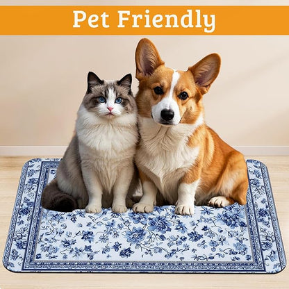 Blue Flower Dog Food Mat,Absorbent Pet Feeding Mat for Food and Water Bowl,Quick Dry Dog Placemat Non Slip Rubber Backing Waterproof Pet Supplies 16" x 24"