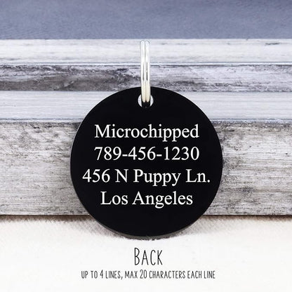Ultra Joys Stainless Steel Pet ID Tag Dog Name Tags Personalized Front and Back Engraving, Customized Dog Tags and Cat Tags, Optional Engraved on Both Sides, Round Tag w/Mountain on Top Design, Small