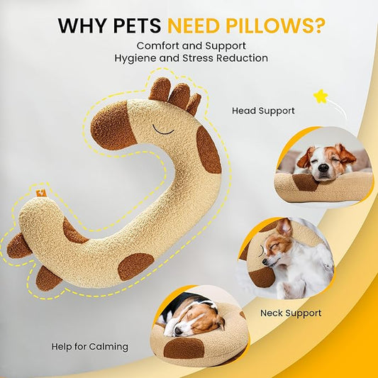 Dog Pillow - Soft Neck Pillow for Dogs, Washable Dog Calming Pillows for Better Sleep, Reduces Anxiety, Gift for Medium/Large Dogs and Cats (Yellow)