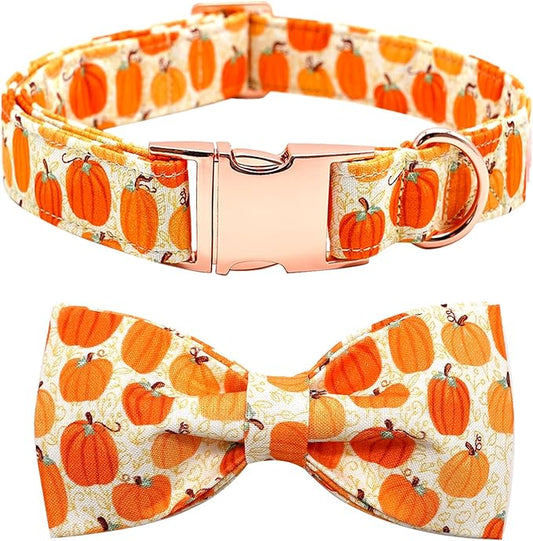 Dog Collar - Halloween Pumpkin Bowtie Dog Collars Gift Soft Bow Collar Pet Adjustable Metal Buckle Pet Collar for Small Dogs