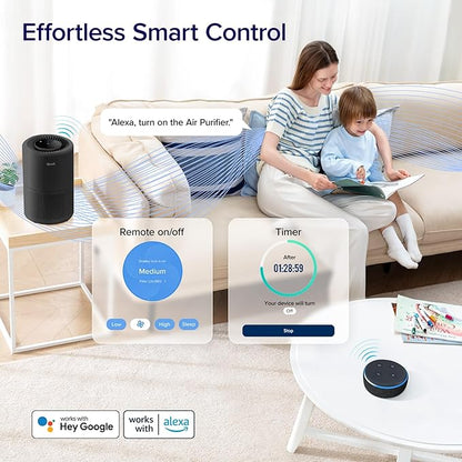 LEVOIT Air Purifier for Home Bedroom, Smart WiFi Alexa Control, AHAM VERIFIDE, 3-in-1 Filter with HEPA Sleep Mode for Allergies, Pollutants, Smoke, Dust, Core 200S-P, Black