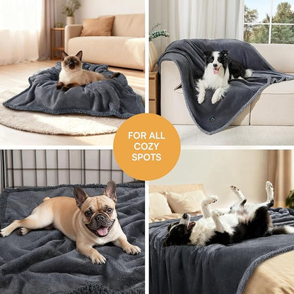 Luciphia Waterproof Pet Blanket, Liquid Pee Proof Dog Blanket for Sofa Bed Couch, Reversible Sherpa Fleece Furniture Protector Cover for Small Medium Large Dogs Cats, Dark Gray X-Large（85" x 57"）