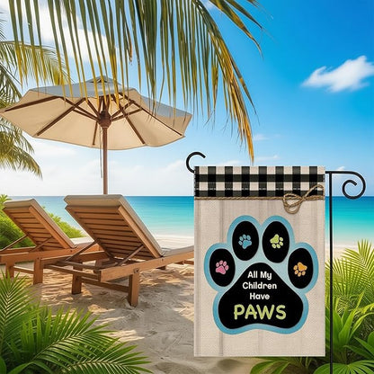 12x18 All My Children Have Paws Garden Flag Cat Paw Print Black Gingham Outdoor Decor for Pet Lovers Porch Yard Patio Decorations