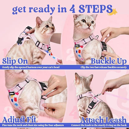 rabbitgoo Cat Harness and Leash for Walking, Escape Proof Soft Adjustable Vest Harnesses for Cats, Easy Control Breathable Reflective Strips Jacket, Purrty Pink, XXS