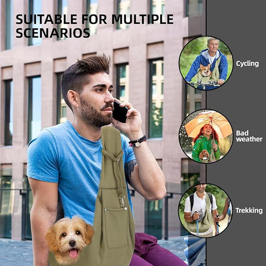 Dog Carrier Sling - Reversible Puppy Carrier Purse with Storage Pocket, Hand-Free Dog Sling Carrier for Carry Small Dogs and Cats, Travel Safety Harness, Dog and Cat Harness (Green)