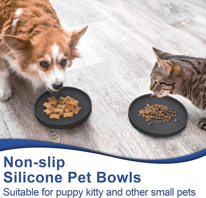 Arespark Pet Silicone Food Mat, Set of 4 Nonslip Waterproof Feeding Bowl Mat with Raised Edges for Food and Water Prevent Spills, Round Eating Tray for Dog Cat Puppy Kitten, 6'' x 6''