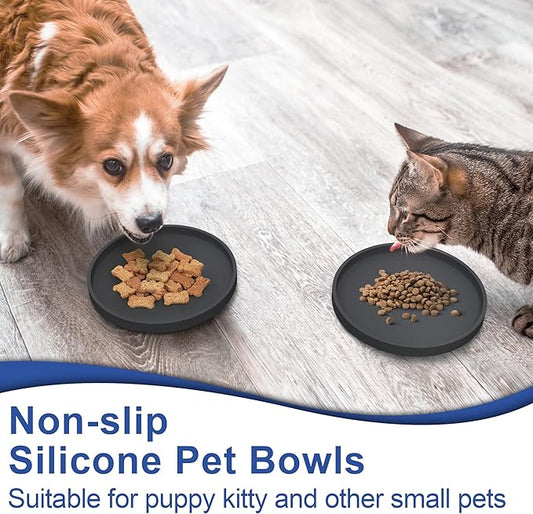 Arespark Pet Silicone Food Mat, Set of 4 Nonslip Waterproof Feeding Bowl Mat with Raised Edges for Food and Water Prevent Spills, Round Eating Tray for Dog Cat Puppy Kitten, 6'' x 6''