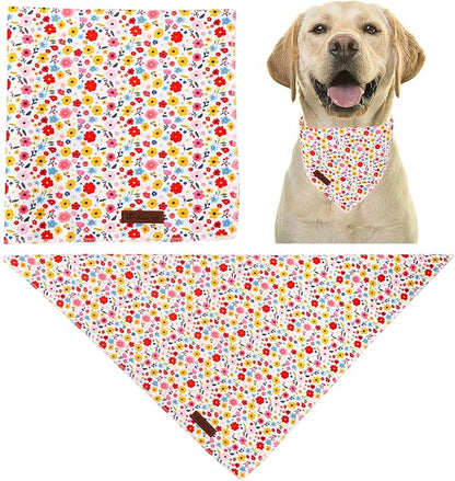 Floral Dog Bandana, UP URARA PUP Flowers Triangle Bid Scarf for Medium Large Dogs, Cotton Kerchief for Girl Boy Puppies, Cute Spring Blossom Bandana,L