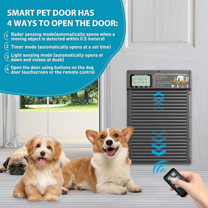 Smart Automatic Pet Door | Radar, Timer & Light Sensor Modes | Durable Aluminum, Weatherproof, Solar & USB Rechargeable | 24/7 Operation for Small Dogs & Cats (Black)