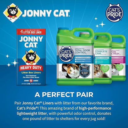 Jonny Cat Litter Box Liners: Heavy Duty - Tear & Leak Resistant - Drawstring Close - Jumbo, 15 Count (Pack of 2)