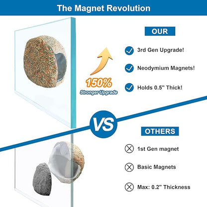 3rd-Gen Magnetic Aquarium Cave, Realistic Magnetic Rocks Fish Tank Decor with Strong Magnet, Resin Pleco Hideout for Betta, Cichlid and Shrimp, Easy Viewing Shelter for Small Fish and Reptiles