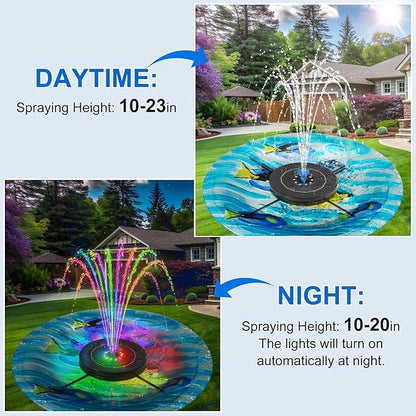 Solar Fountain Pump with 3 Spray Height Adjustments, Upgraded Glass Solar Bird Bath Fountains with LED Lights,6 Nozzles,Outdoor Solar Water Fountain for Bird Bath, Garden, Pool, Pond (Blue)