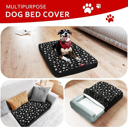 Waterproof Dog Bed Covers Replacement Washable Pet Hair Easy to Remove, Noiseless Quilted Puppy Pet Bed Cover Lovely Black Star Print 27x36 Inches, for Dog/Cat, Cover Only