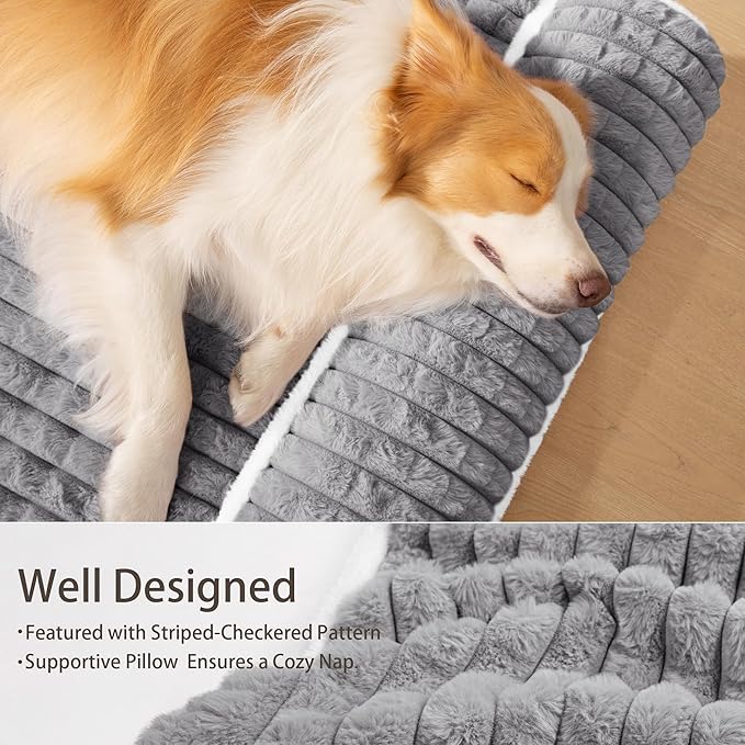 Orthopedic Jumbo Dog Bed Large Sized Dog with Pillow 56''X40'' Waterproof Soft Comfortable Egg Crate Foam Pet Crate Beds Mat with Removable Washable Cover and Non-Slip Bottom, Gray